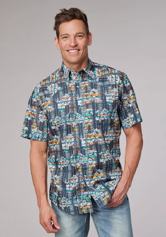 Weekend Bargains to Sizzle Roper Mens 2002 Distressed Tropical Grey 100% Cotton 1 Pkt S/S Shirt