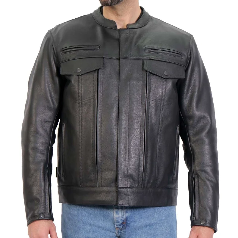 Steals and Deals Hot Leathers JKM1028 Men's Black Leather MC Jacket with Zip Out Lining