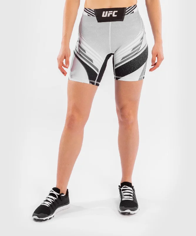 Hurry In UFC Venum Authentic Fight Night Women's Vale Tudo Shorts - Long Fit - White Hurry In UFC Venum Authentic Fight Night Women's Vale Tudo Shorts - Long Fit - White