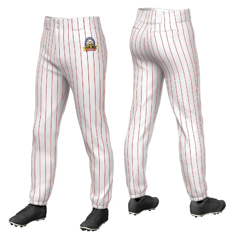 Now or Never Custom White Red Pinstripe Fit Stretch Practice Pull-up Baseball Pants