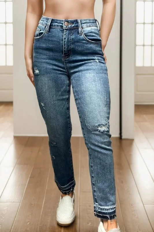 TIME-Limited Offer Get To Stepping Cropped Mid-Rise Medium Wash Jeans with Subtle Distressing