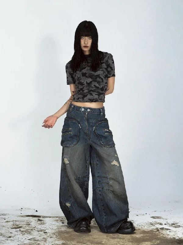 Weekend Specials to Relish SHAPED STRUCTURE STAIN BRUSHED COLOUR RIPPED JEANS [S0000008485]