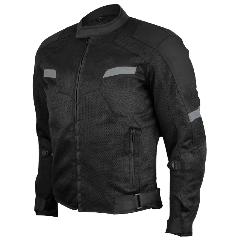 Deal of the Day VL1622B Black Mesh Motorcycle Jacket with Insulated Liner and CE Armor