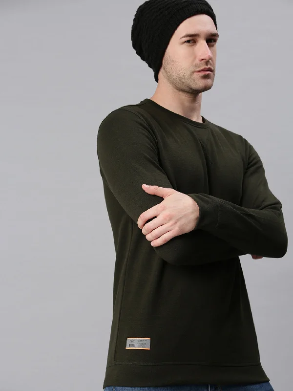 Unbeatable Deal Men Printed Olive Sweatshirt