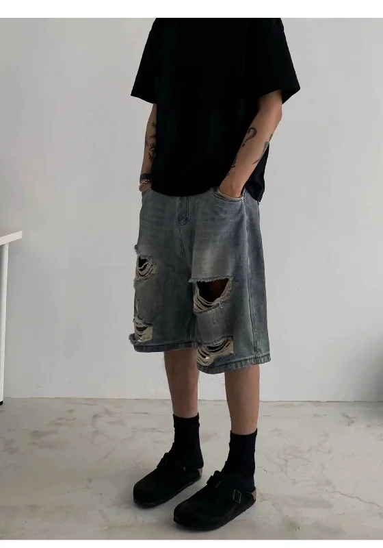 Weekend Discounts to Indulge In Washed Ripped Detail Denim Shorts