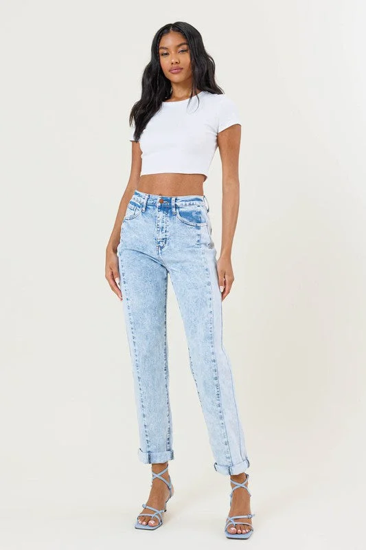 Super Bargain High-Rise Color Block Boyfriend Jeans