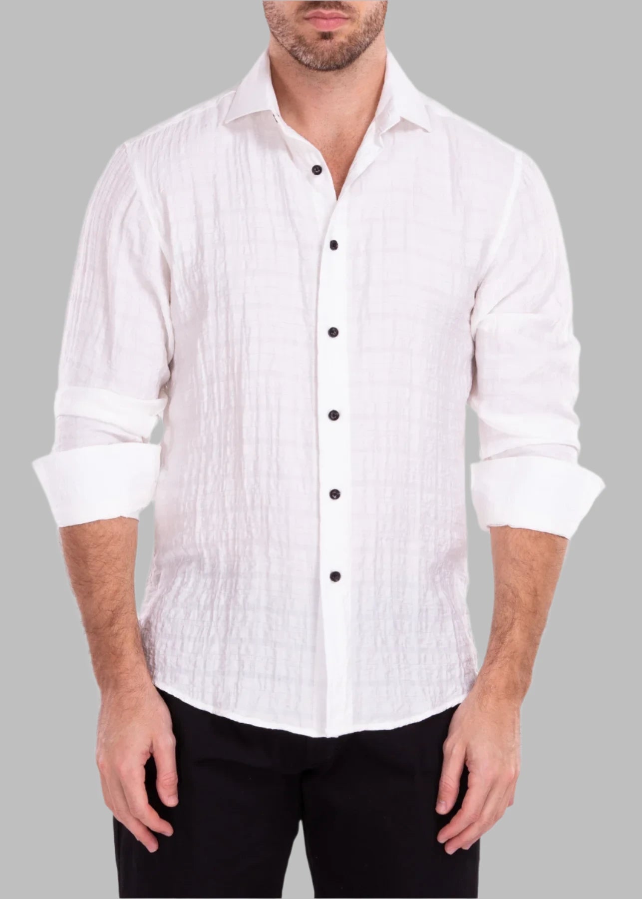 Price Meltdown BeSpoke Fancy Wrinkle Look Long Sleeve Shirt - White