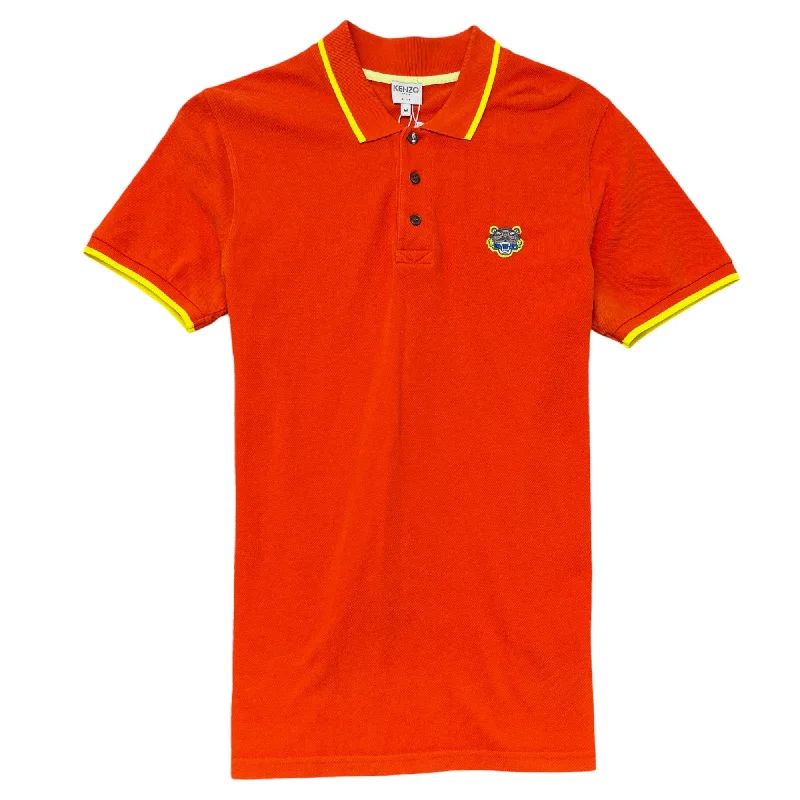 Low Prices Men's Embroidered Tiger Polo Shirt Orange Size M