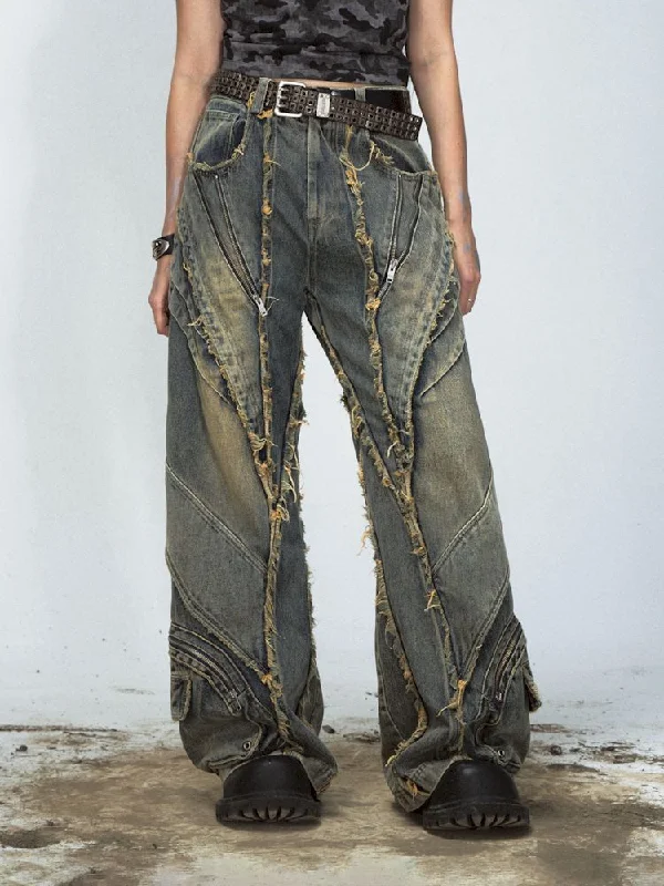 Weekend Savings Fiesta ALIEN HEAVY DUTY DESTRUCTION RAW EDGE PATCHWORK JEANS [S0000008492]