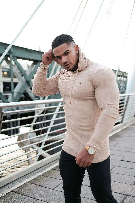 Weekend Offers You Can't Ignore Father Sons Classic Beige Ribbed Knit Hoodie Jumper - FSH907
