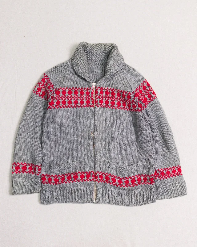 Markdown Sale Grey and Red Knitted Cardigan (L)