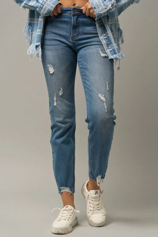 Price Slash Trim Raw Hem Girlfriend Jeans