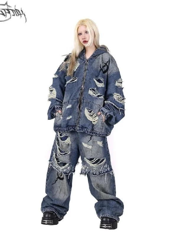 Crazy Deals Loose Scrappy Aged Genderless Jeans【s0000004828】
