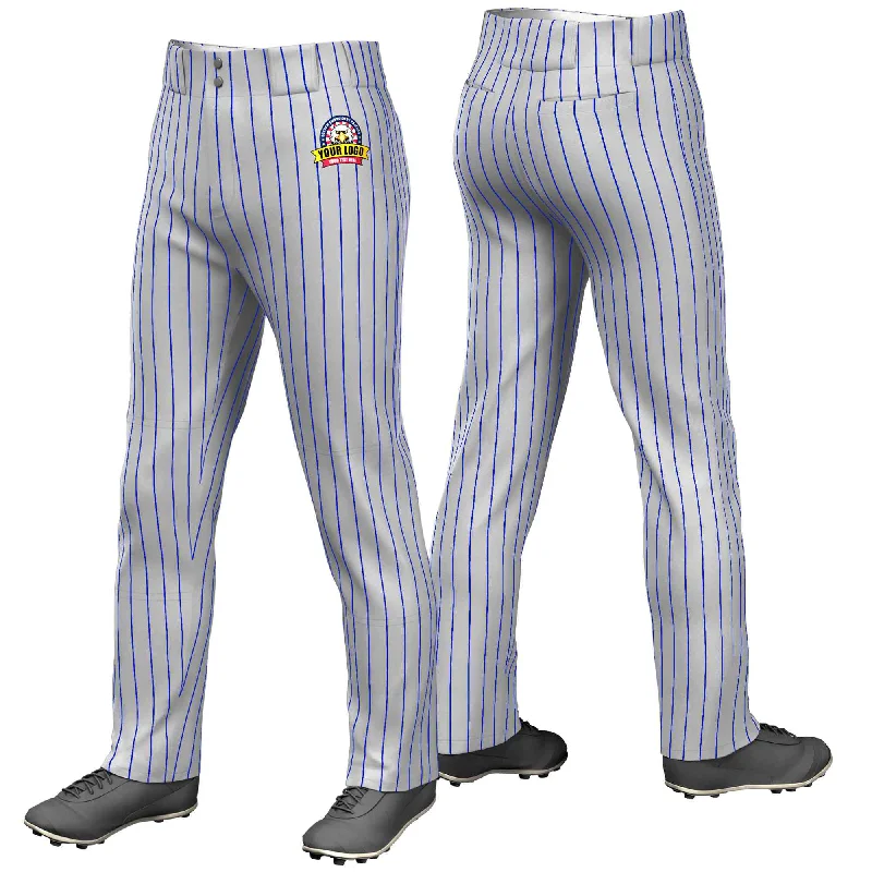 Stock Up Custom Gray Royal Pinstripe Fit Stretch Practice Loose-fit Baseball Pants