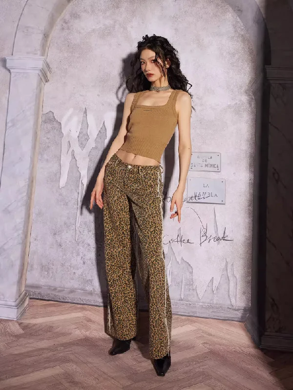 Unmissable Offer Leopard print wide leg jeans【s0000006542】