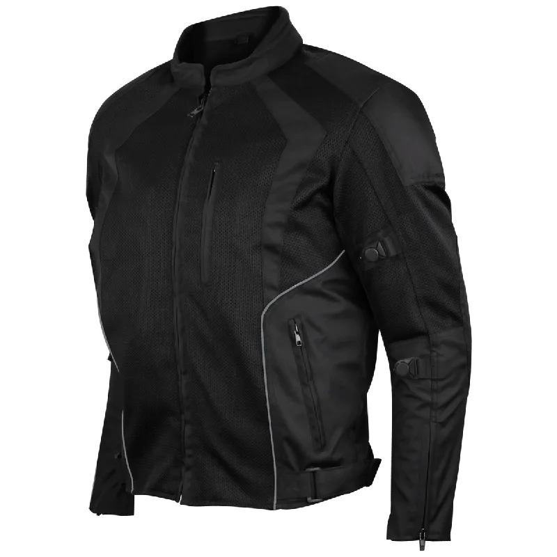 Clearance Sale VL1623B Mens Black Mesh Motorcycle Jacket with CE Armor