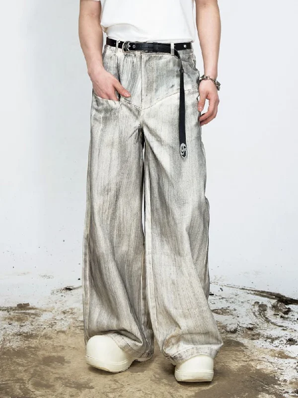 Weekend Discounts to Snag Stained Brushed Colored Wide Leg Jeans [S0000008489]