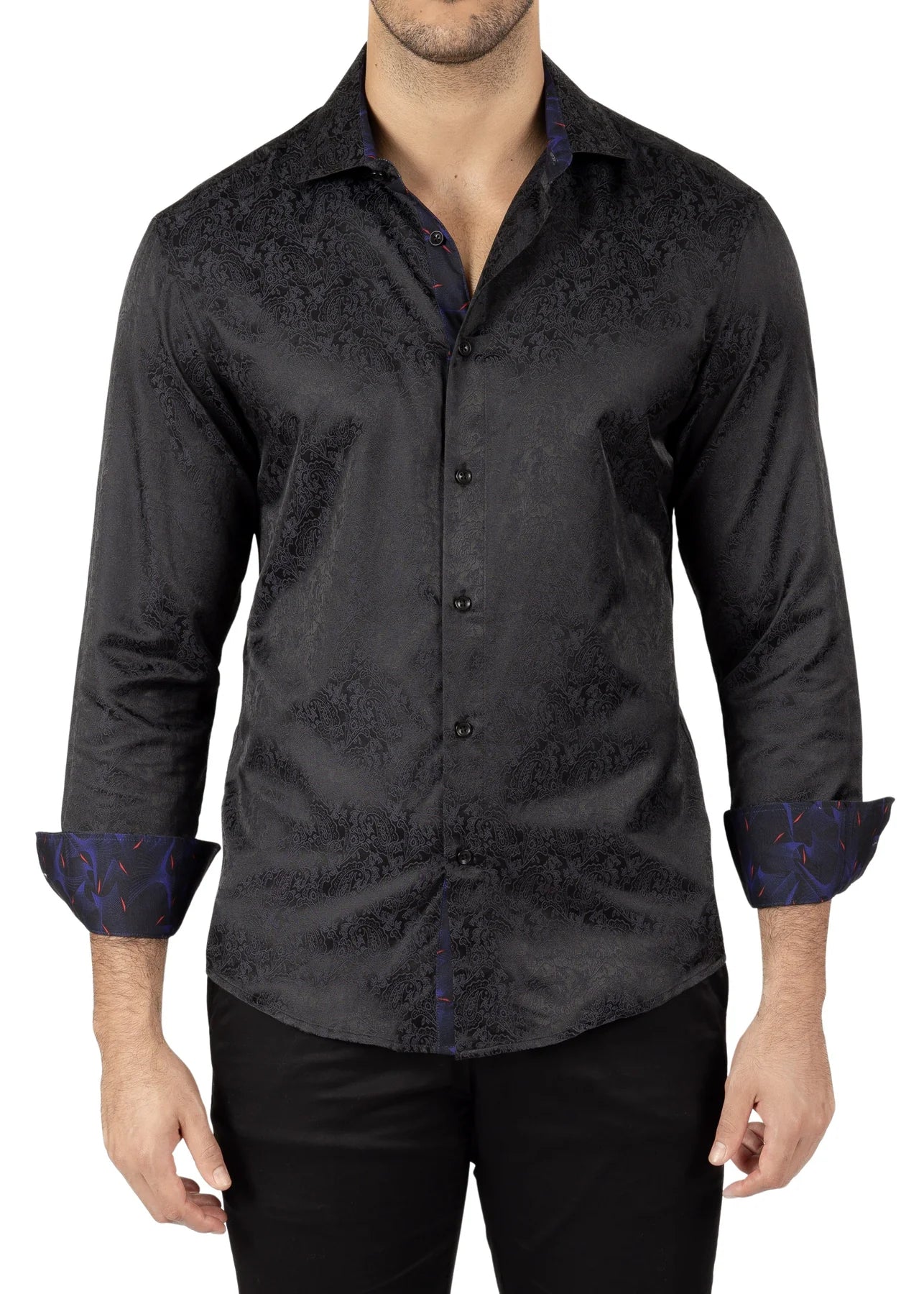 Year-End Sale BeSpoke Fancy Print Long Sleeve Shirt - Black