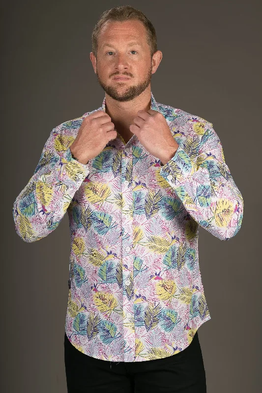 Don't Miss Pink Floral Print Cotton Slim Fit Mens Shirt Long Sleeve