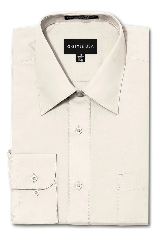 Flash Deal Men's Basic Solid Color Button Up Dress Shirt (Ivory)