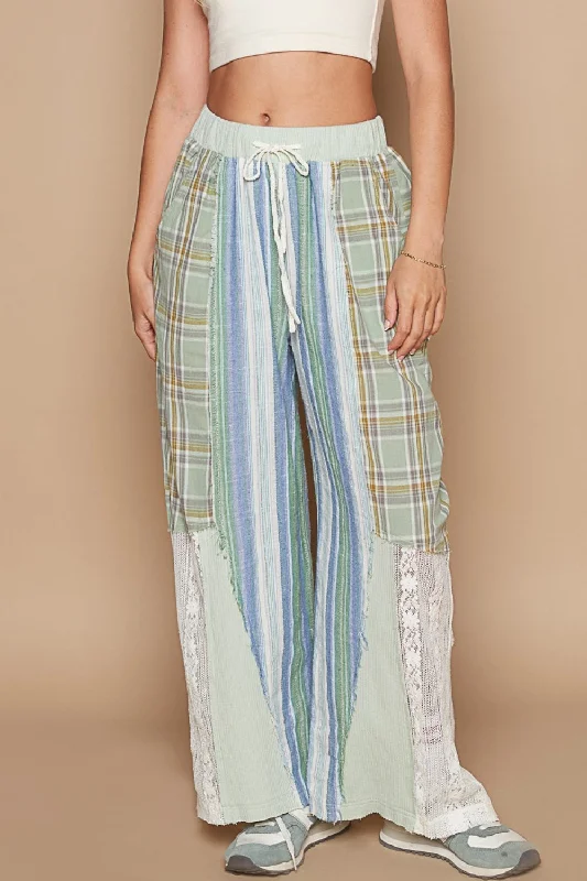 Weekend Extravaganza: Shop Now Drawstring Plaid Print Lace Straight Pants