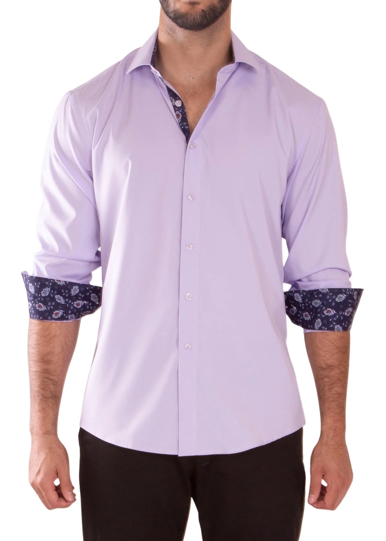 Savings Event BeSpoke Mens Fancy Stretch Fabric Long Sleeve - Lilac