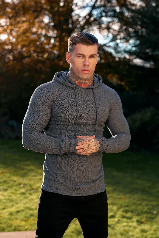Exclusive Weekend Offers Inside Father Sons Classic Dark Grey Ribbed Knit Hoodie Jumper - FSH906