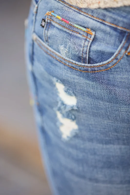 Huge Discounts Rainbow Stitched Judy Blue Skinnies