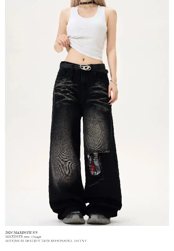 Weekend Deals to Make You Smile Patched Plaid Ripped Jeans