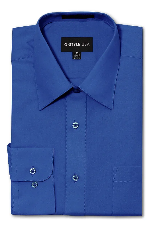 Weekend Deals to Make You Happy Men's Basic Solid Color Button Up Dress Shirt (Royal Blue)