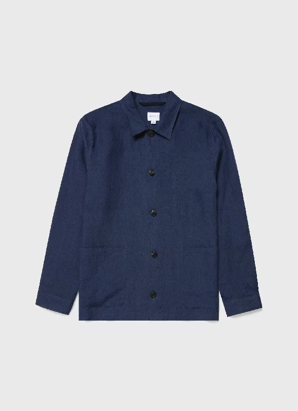 Blowout Sale Men's Linen Twin Pocket Jacket in Light Navy