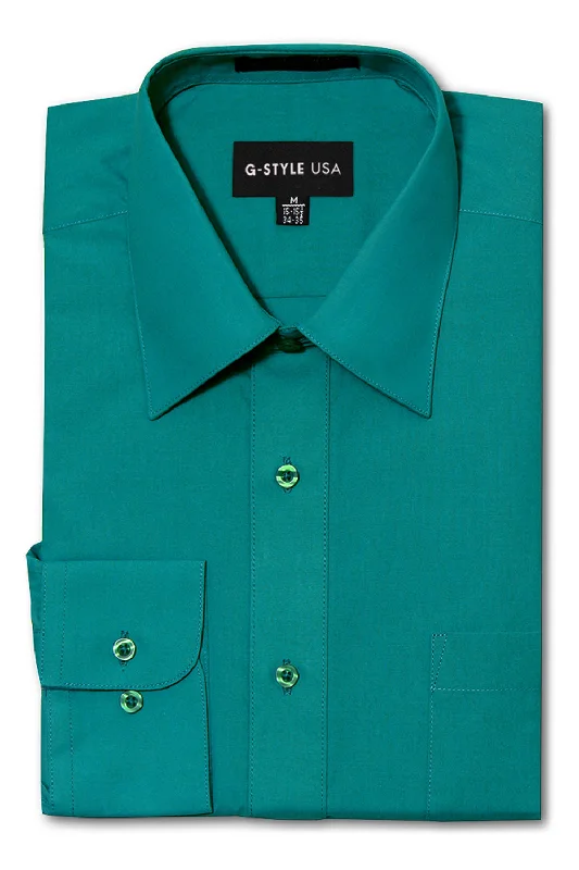Shop the Weekend Away Men's Basic Solid Color Button Up Dress Shirt (Teal)