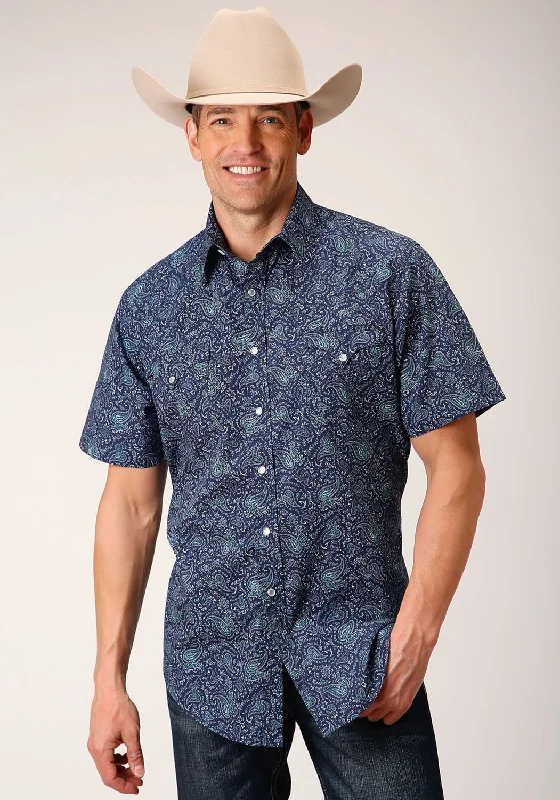 Crazy Deals Roper Mens Blue 100% Cotton Vintage Paisley S/S Shirt
