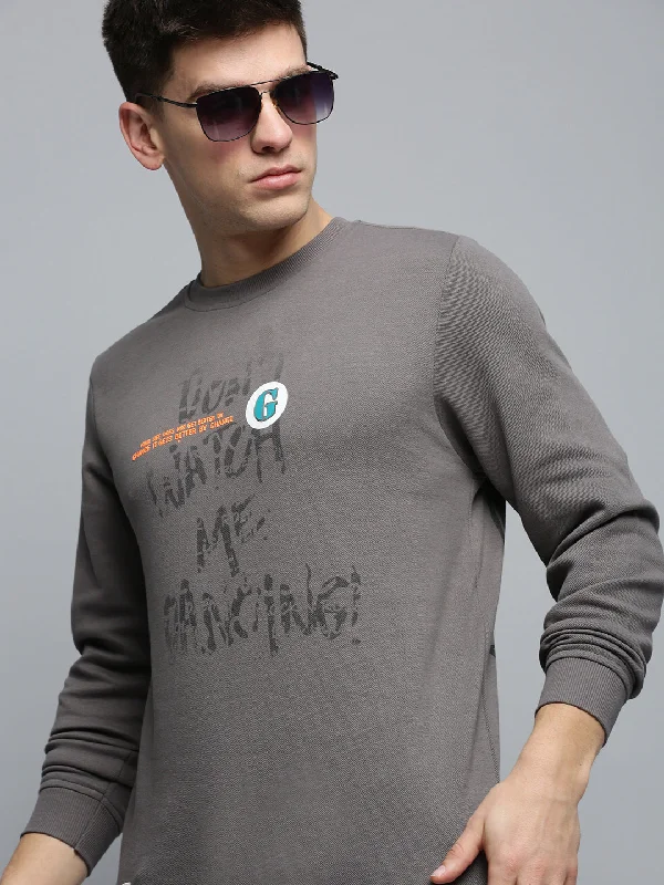 Celebrate the Weekend with Discounts Men Grey Printed Casual Sweatshirt