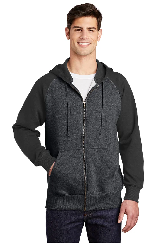 Today Only Sport-Tek Mens Shrink Resistant Fleece Full Zip Hooded Sweatshirt Hoodie w/ Pockets - Heather Graphite Grey/Black