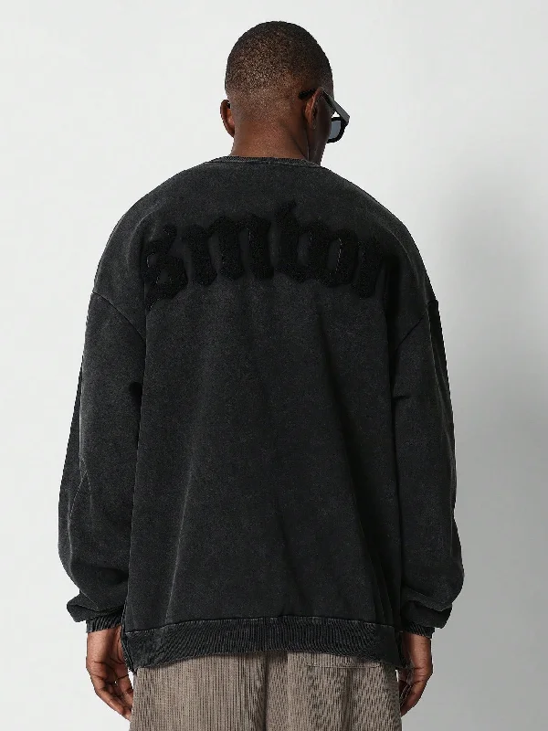 Final Markdown Crew Neck Sweatshirt With Side Snaps And Applique