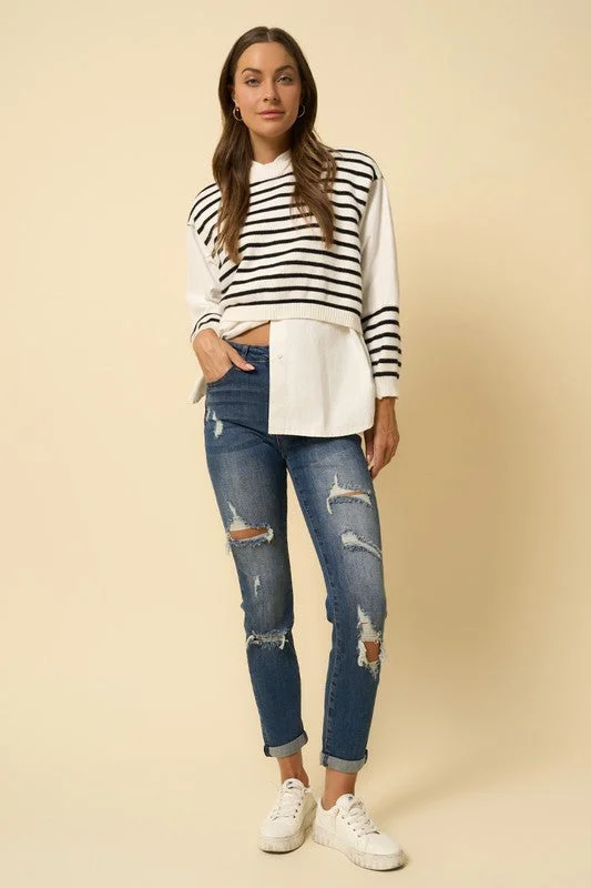 Bargain Blast Dark Wash Destroyed Boyfriend Jeans