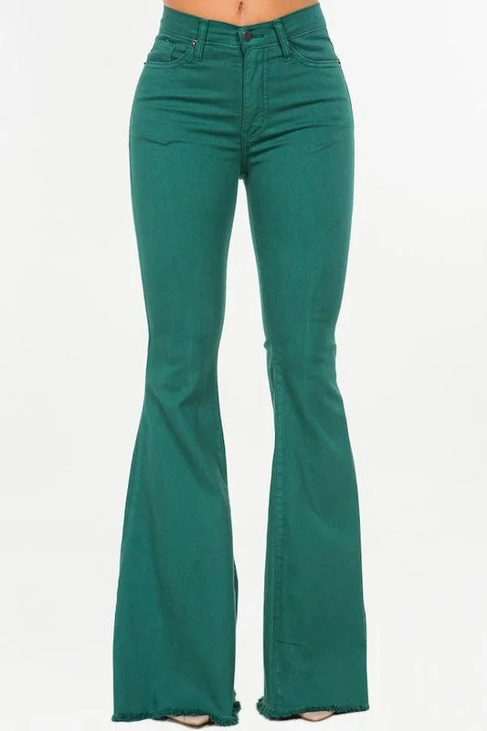 Sneak Peek Sale Bell Bottom Jean In Hunter Green - Inseam 32
