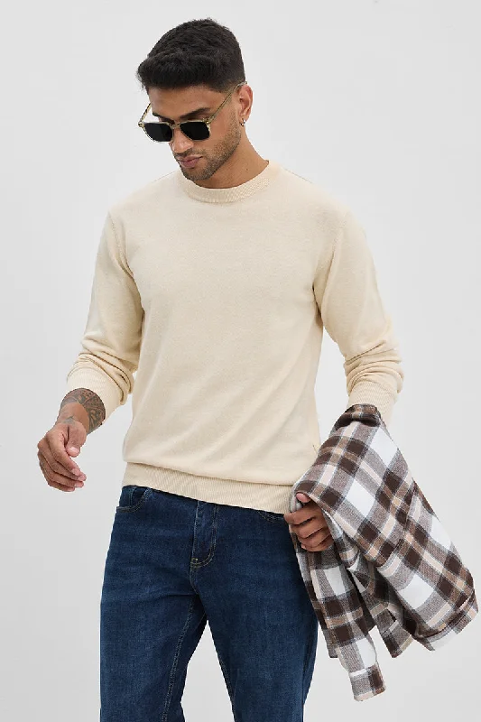 Referral Discount Beige Solid Slim Fit Sweater