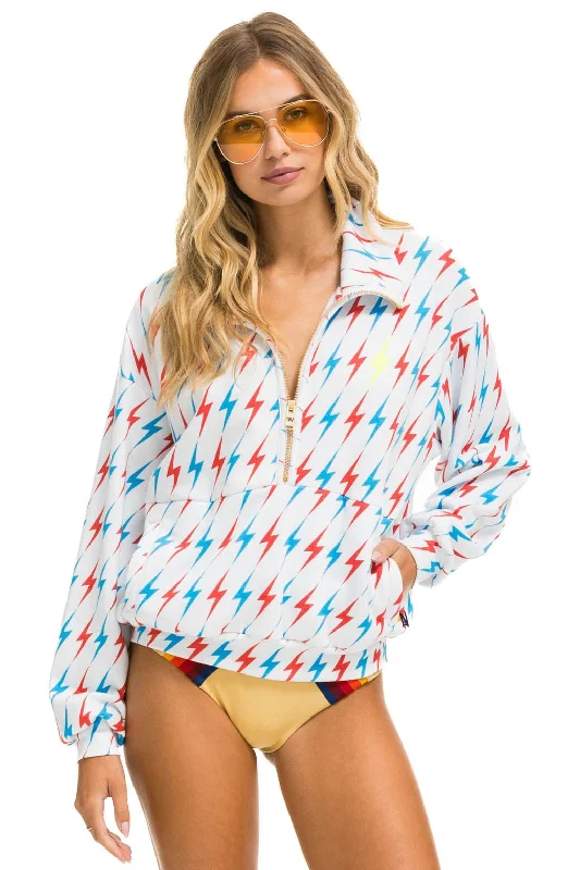 Super Bargain AVIATOR BOLT W/ BOLT EMBROIDERY FLEECE HALF ZIP SWEATSHIRT - WHITE // USA