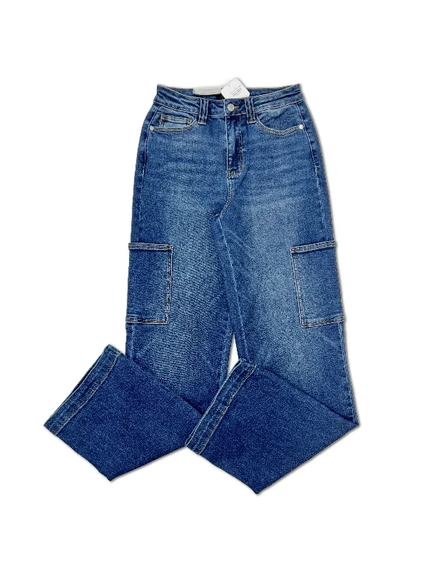 Make Your Weekend Count with Savings High Waist Wide Leg Cargo Jeans in Dark Blue Wash