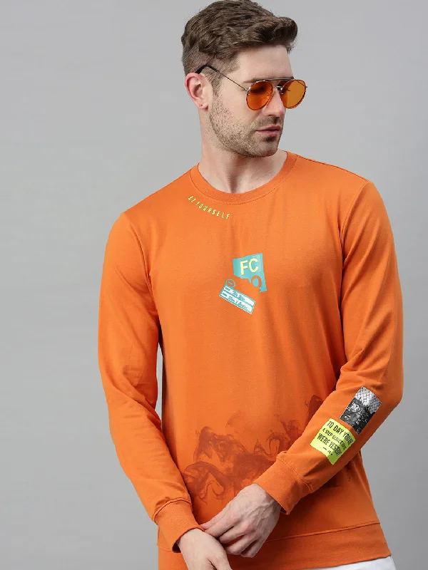 Huge Savings Men Solid Orange Sweatshirt