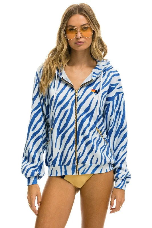 Weekend Deals That Sparkle TIGER RELAXED ZIP HOODIE WITH POCKETS - BLUE TIGER