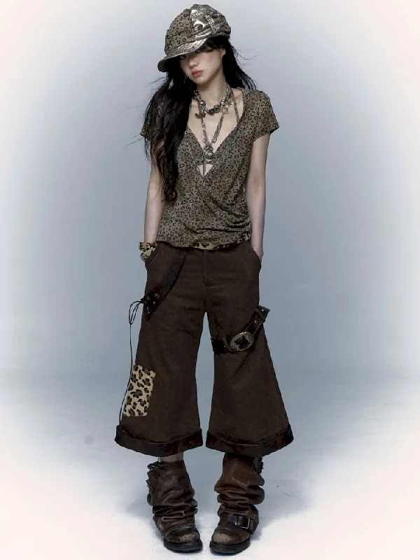 Weekend Bargains to Celebrate Leopard Leather Loose Low Waist Contour Seven Pants [s0000008405]