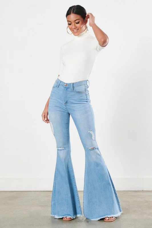 Pay Less Distressed Flare Jeans