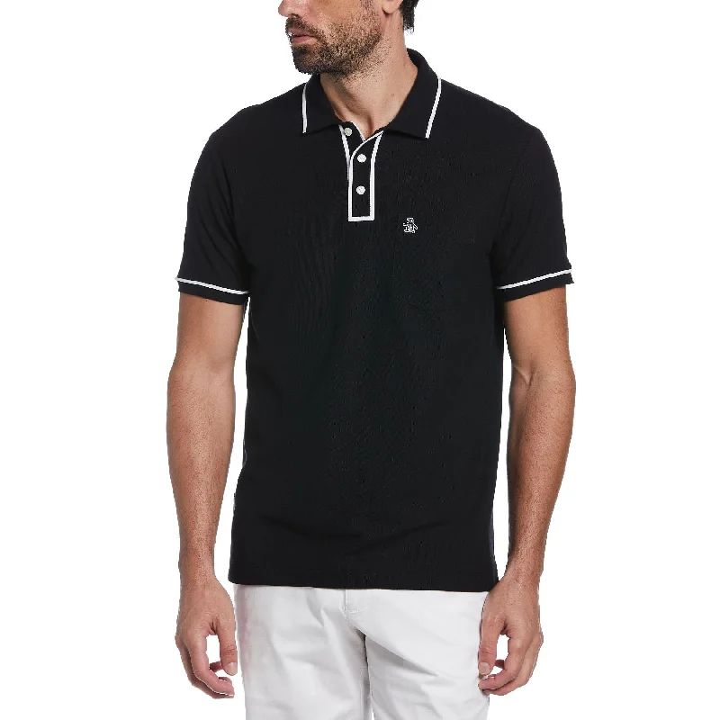 New Deal The Earl Organic Cotton Pique Polo Shirt In True Black