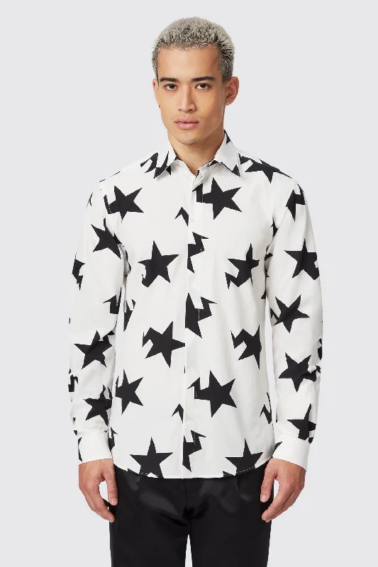 Price Break Grosjean Slim Fit White Cotton Star Print Shirt