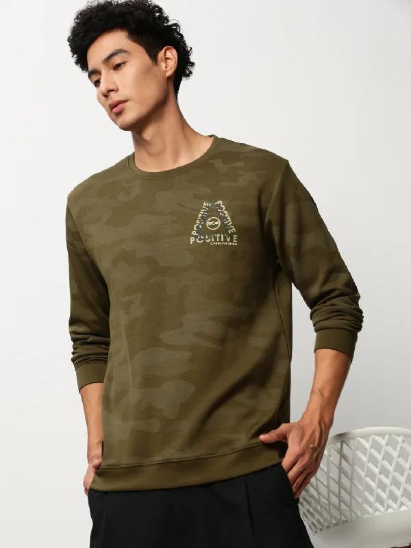 Limited Supply Men Green Camouflage Casual Sweatshirts