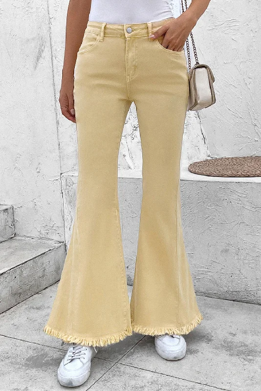 Weekend Deals to Brighten Your Day Pocketed Raw Hem Flare Jeans