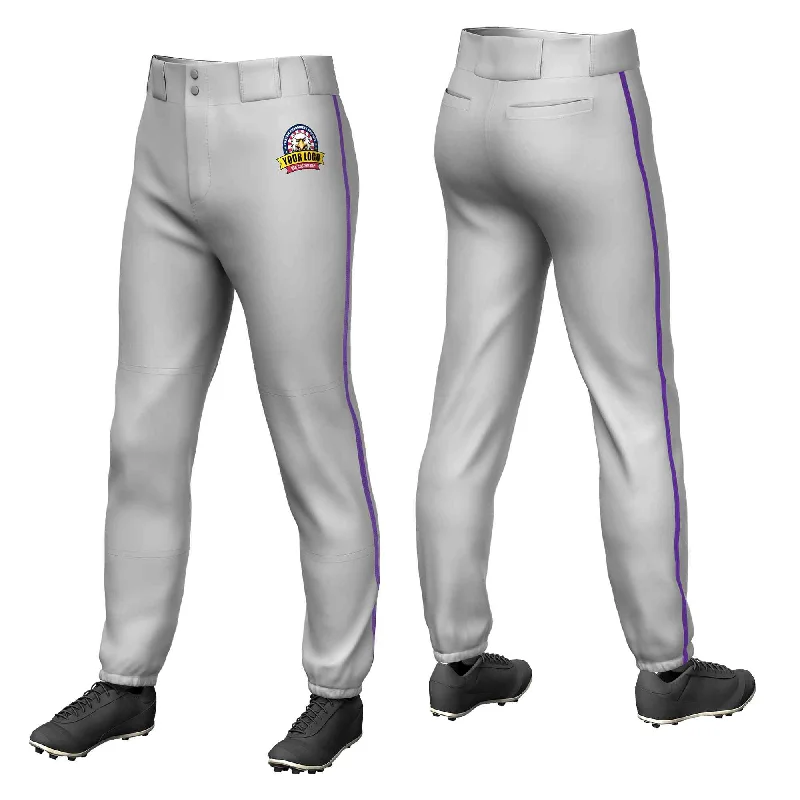 Epic Deals Custom Gray Purple Classic Fit Stretch Practice Pull-up Baseball Pants